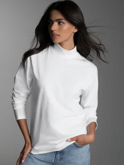 Langarm Shirt mit Stehkragen Weiss