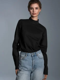 Langarm Shirt mit Stehkragen Schwarz