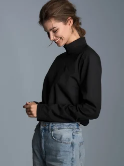 Langarm Shirt mit Stehkragen Schwarz