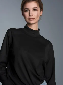 Langarm Shirt mit Stehkragen Schwarz