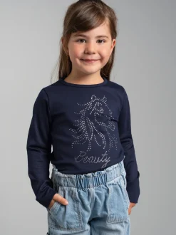Langarmshirt mit glitzerndem Pferde-Print Navy