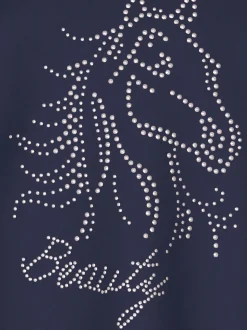 Langarmshirt mit glitzerndem Pferde-Print Navy