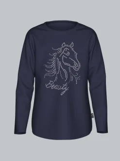 Langarmshirt mit glitzerndem Pferde-Print Navy
