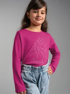 Langarmshirt mit glitzerndem Pferde-Print Hibiskus