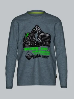 Langarmshirt mit großem Bagger-Print Steingrau-melange