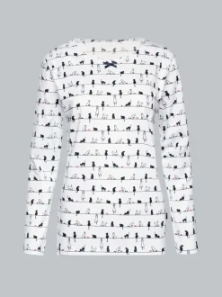 Langarmshirt mit Katzenmotiv Weiss
