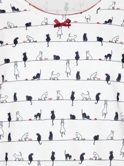 Langarmshirt mit Katzenmotiv Weiss