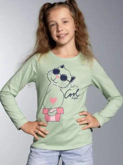 Langarmshirt mit Katzen-Motiv Green tea