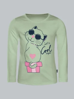 Langarmshirt mit Katzen-Motiv Green tea