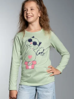 Langarmshirt mit Katzen-Motiv Green tea
