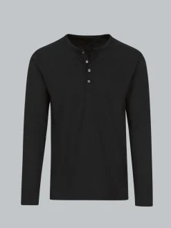 Langarmshirt mit Knopfleiste Schwarz