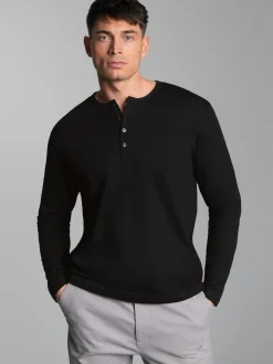 Langarmshirt mit Knopfleiste Schwarz