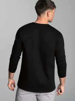 Langarmshirt mit Knopfleiste Schwarz