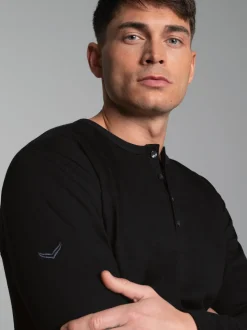 Langarmshirt mit Knopfleiste Schwarz