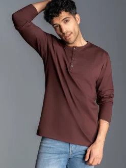 Langarmshirt mit Knopfleiste Kastanie