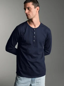 Langarmshirt mit Knopfleiste Navy