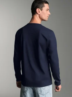 Langarmshirt mit Knopfleiste Navy