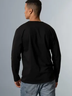 Langarmshirt mit Knopfleiste Schwarz