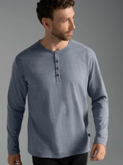 Langarmshirt mit Knopfleiste Steingrau-melange