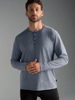 Langarmshirt mit Knopfleiste Steingrau-melange