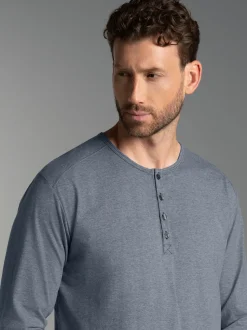 Langarmshirt mit Knopfleiste Steingrau-melange
