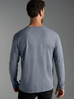 Langarmshirt mit Knopfleiste Steingrau-melange
