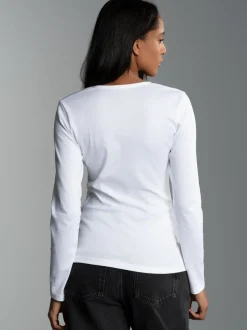Langarmshirt mit Kristallsteinen Weiss