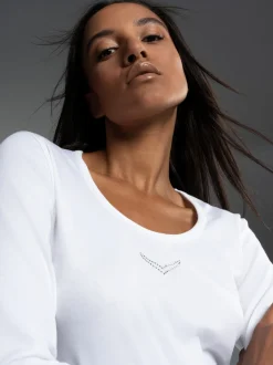 Langarmshirt mit Kristallsteinen Weiss