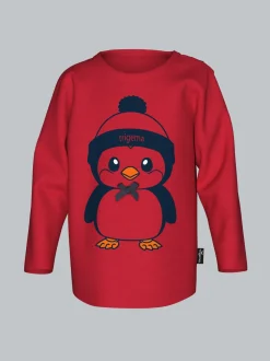 Langarmshirt mit süßem Pinguin-Print Kirsch