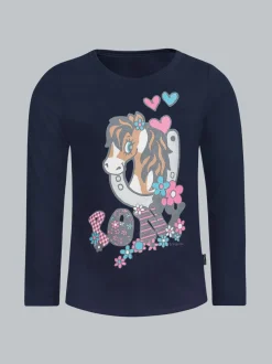 Langarmshirt mit süßem Pony-Print Navy