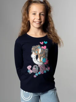 Langarmshirt mit süßem Pony-Print Navy