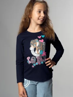 Langarmshirt mit süßem Pony-Print Navy