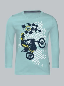 Langarmshirt mit sportlichem Motorrad-Print Gletscher