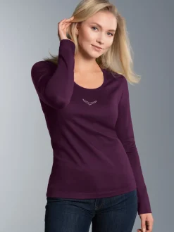 Langarmshirt mit Swarovski® Kristallen Aubergine