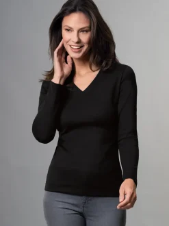 Langarmshirt mit V-Ausschnitt Schwarz