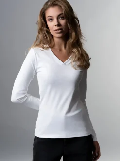Langarmshirt mit V-Ausschnitt Weiss