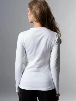 Langarmshirt mit V-Ausschnitt Weiss