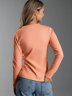 Langarmshirt mit V-Ausschnitt Puder