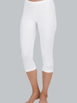 Leggings 3/4 mit Kristallsteinen Weiss