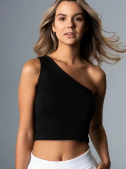 Modisches One-Shoulder-Top Schwarz