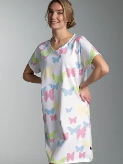 Nachthemd mit Allover-Druck "Schmetterlinge" Weiss
