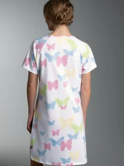 Nachthemd mit Allover-Druck "Schmetterlinge" Weiss