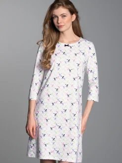 Nachthemd mit Allover-Katzen-Print Weiss
