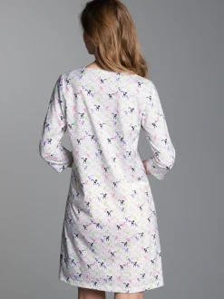Nachthemd mit Allover-Katzen-Print Weiss