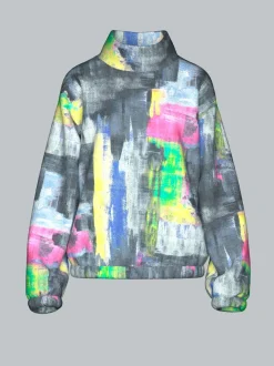 Oversized Fleecepullover mit Stehkragen Anthrazit
