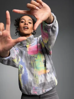 Oversized Fleecepullover mit Stehkragen Anthrazit