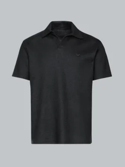 Oversized Poloshirt ohne Knopfleiste in Waffeloptik Schwarz