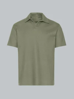 Oversized Poloshirt ohne Knopfleiste in Waffeloptik Salbei