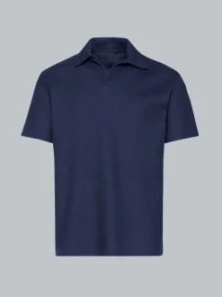 Oversized Poloshirt ohne Knopfleiste in Waffeloptik Navy