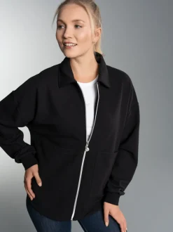 Oversized Sweatjacke mit modischem Stehkragen Schwarz